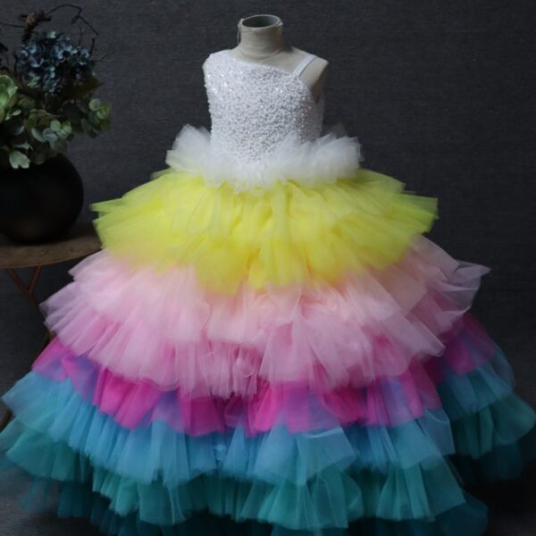 girls-occasion-dress-pastel-pink Shimmering kids party wear with subtle sequin embellishments