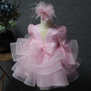 Adjustable corset style lace up back on girls ceremonial gown