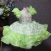 Light green flysleeve girls' dress with romantic floral pattern, suitable for birthday parties, festive celebrations and everyday wear