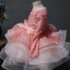 Cute bow pink long-sleeved dress for girls