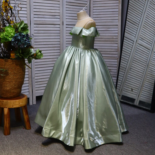 Four-color satin one-shoulder round-neck long floral children's dress, birthday party dress