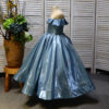 Four-color satin one-shoulder round-neck long floral children's dress, birthday party dress