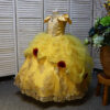 Yellow rose court style girls floral children's dress, suitable for birthday parties, weddings and Mother's Day