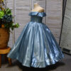 Four-color satin one-shoulder round-neck long floral children's dress, birthday party dress