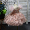 Pink fly-sleeved flower short children's clothing, birthday party dress, wedding dress and beauty pageant dress