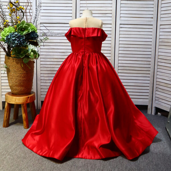 Four-color satin one-shoulder round-neck long floral children's dress, birthday party dress