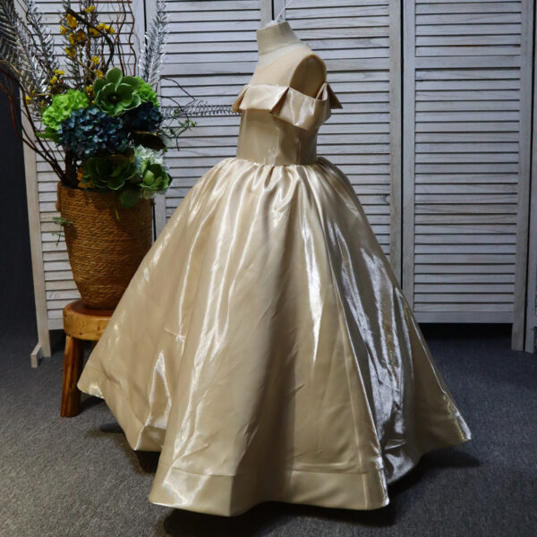 Four-color satin one-shoulder round-neck long floral children's dress, birthday party dress