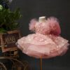 A one-year-old girl wore a pink short butterfly dress, a princess dress and a puffy dress to host a sweet stage performance