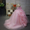 A long, ethereal pink princess dress for hosting and stage performances, with a high-end princess style