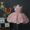 Pink three-dimensional flower short dress and vest style, pink and sweet, sweet, hosting performance, fashion show