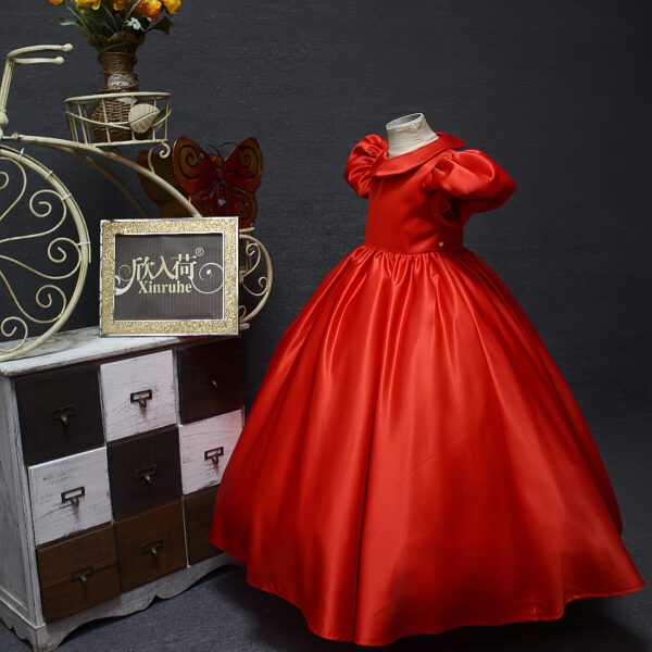girl red long doll collar dress princess dress doll hosted the stage show cute