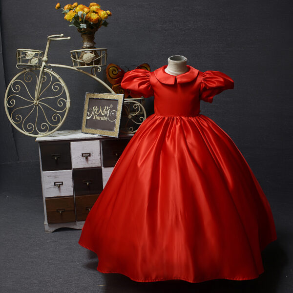 girl red long doll collar dress princess dress doll hosted the stage show cute