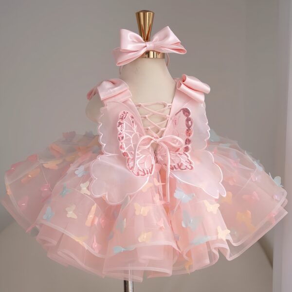 Blush Pink 3D Butterfly Short Tutu Dress | Baby Girl Princess Party Gown