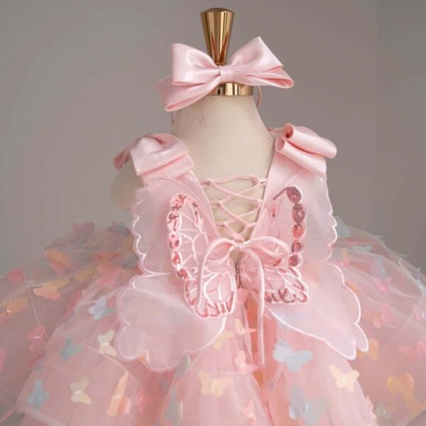 Blush Pink 3D Butterfly Short Tutu Dress | Baby Girl Princess Party Gown