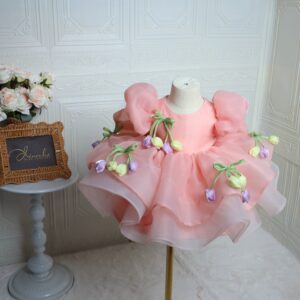 O1CN013uqOsA2NXEhUy1iyg_!!4088969972 Pink Puff Sleeve Toddler Girl Party Dress 3D Tulip Appliques Princess Ball Gown For Birthday Photoshoot