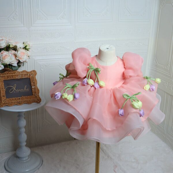 O1CN013uqOsA2NXEhUy1iyg_!!4088969972 Pink Puff Sleeve Toddler Girl Party Dress 3D Tulip Appliques Princess Ball Gown For Birthday Photoshoot