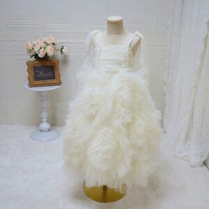 O1CN01NMeSTf4LwaC87XYu_!!64487908 Ivory 3D Floral Tulle Flower Girl Dress Spaghetti Straps Bow Kids Pageant Gown For Wedding Party