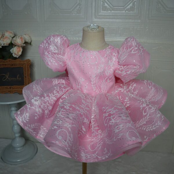 O1CN01RC5Q6S2NXEfrGnOpR_!!4088969972 Pink Lace Puff Sleeve Flower Girl Dress Big Bow Back Sparkly Toddler Princess Ball Gown for Birthday Party