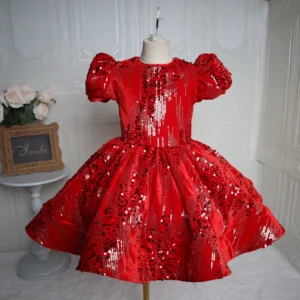 O1CN01adpnfY2NXEfuJpjXS_!!4088969972 Red Sparkly Puff‑Sleeve Toddler Girl Dress, Sequin Party Gown for Birthday & Pageant