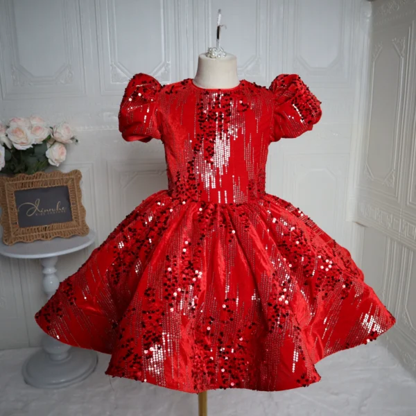 O1CN01adpnfY2NXEfuJpjXS_!!4088969972 Red Sparkly Puff‑Sleeve Toddler Girl Dress, Sequin Party Gown for Birthday & Pageant