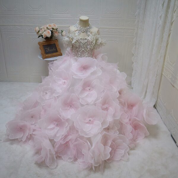 O1CN01l1b8IlTqPaH87XYu_!!64487908 Pink 3D Floral Ball Gown Off‑Shoulder Sparkly Beaded Luxury Quinceanera Dress Lace‑Up Back Wedding Gown