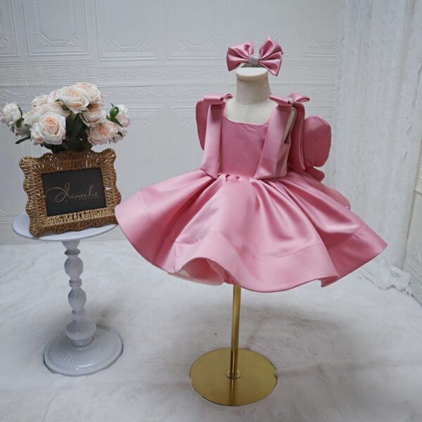 O1CN01cssLyW1cjLFGlNCbu_!!2217077453636-0-cib Pink Butterfly Toddler Satin Dress, Girls Birthday Party Princess Gown with Rhinestone Bow Headband, Kids Photoshoot & Wedding Flower Girl Dress