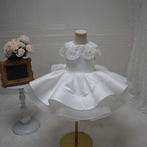 O1CN01oY0RiH1cjLFVIVVmR_!!2217077453636-0-cib Luxury White Satin Flower Girl Dress, Beaded Collar Layered Puffy Pageant Gown, Toddler Wedding Birthday Formal Party Dress